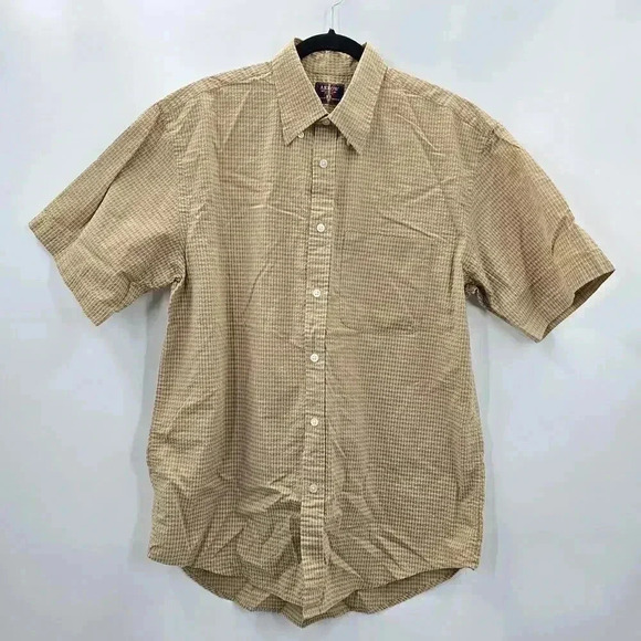 Arrow Tan Stripe Plaid Button Up Short Sleeve Shirt Medium - Picture 1 of 11